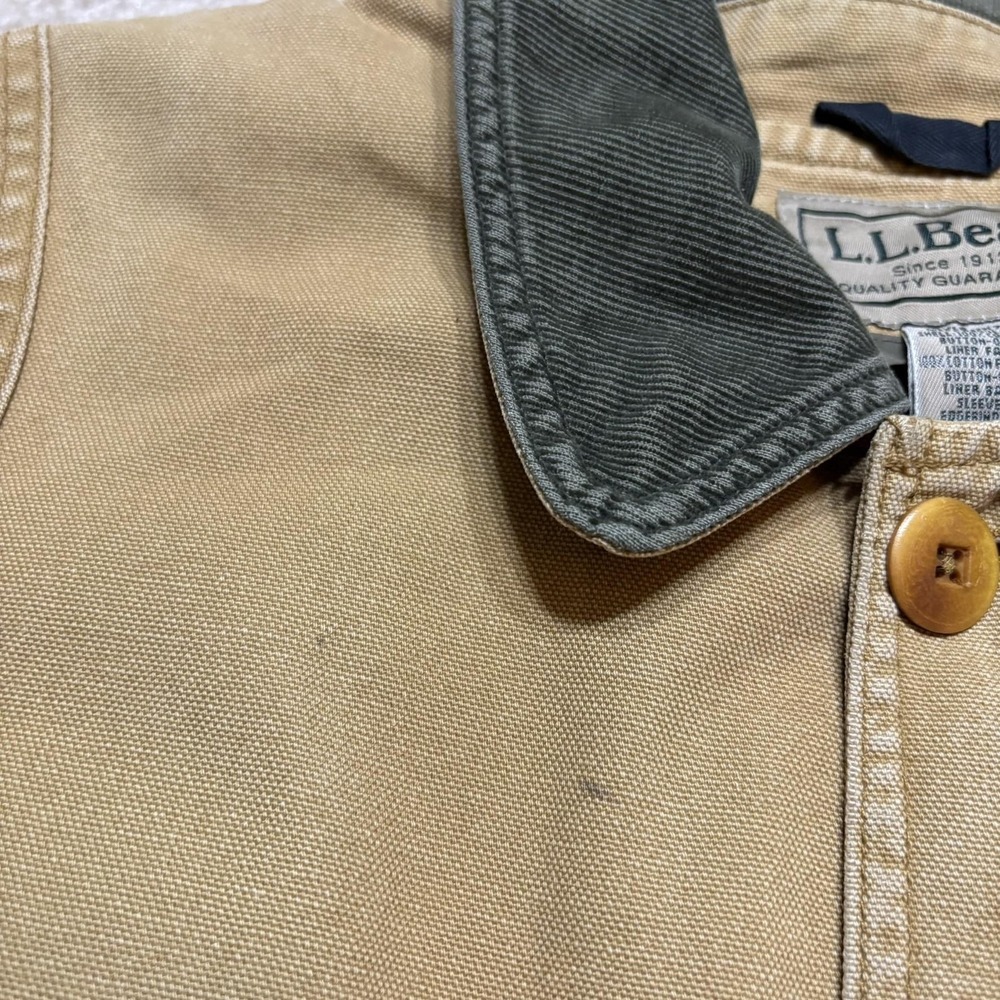 Vtg LL Bean Jacket XXL Beige Canvas Plaid Lined Field Barn Chore Coat Distressed - Picture 16 of 16